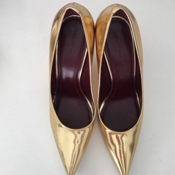 CELINE GOLD/WHITE POINTED TOE WEDGE HEELS ORIGINAL BOX - Picture 3 of 6